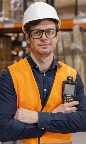 man with helmet warehouse